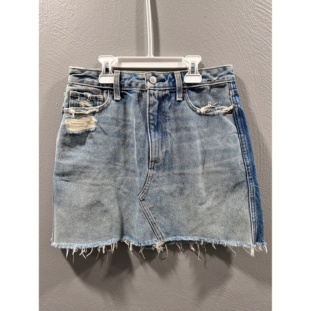 Abercrombie & Fitch Zoe Natural Rise Vintage A-Line Distressed Denim Skirt 26 2